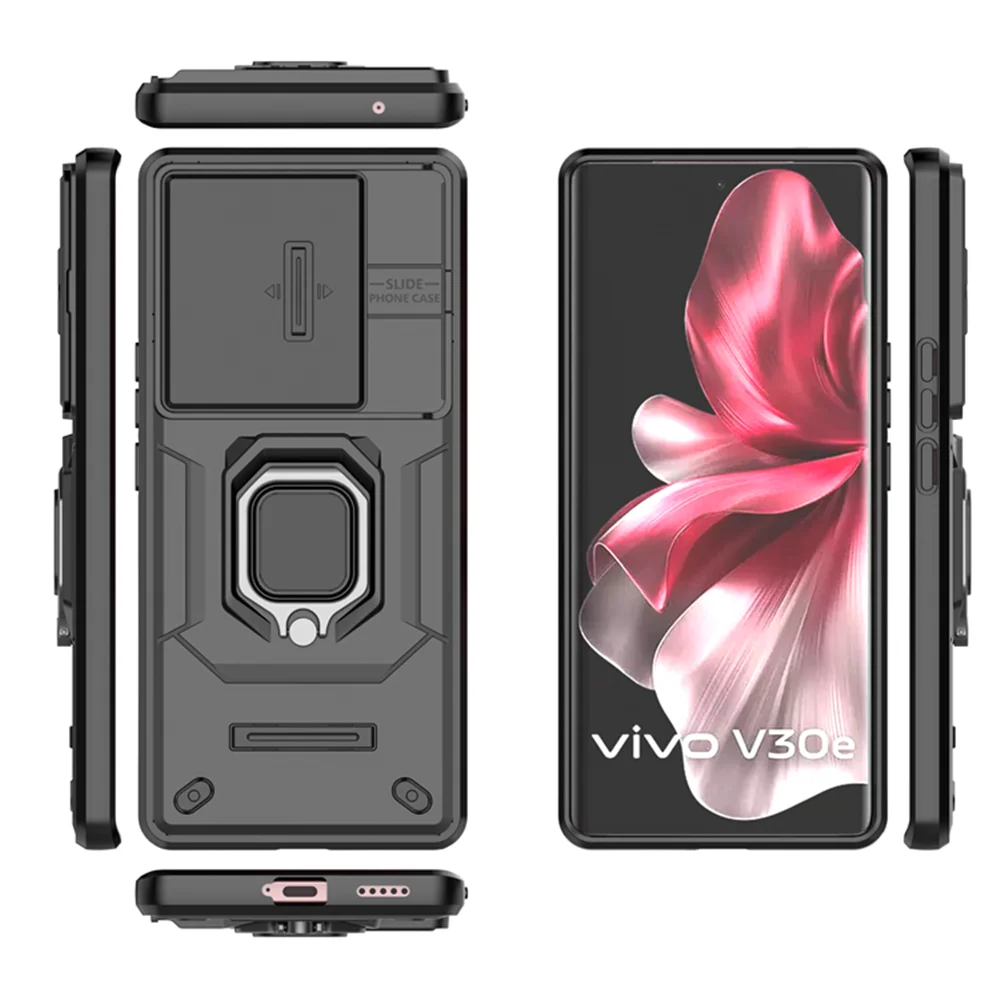 For Vivo V30E 5G Case Luxury Ring + Movable Window Back Cover Armor Case For Vivo V30E 5G V 30E VivoV30E Phone Case