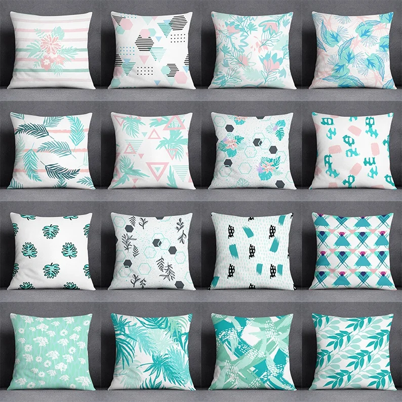 Abstract Summer Fresh Mint Blue Green Pattern Series Pillow  Bedroom Sofa Car Cushion Cover case (45cm*45cm)