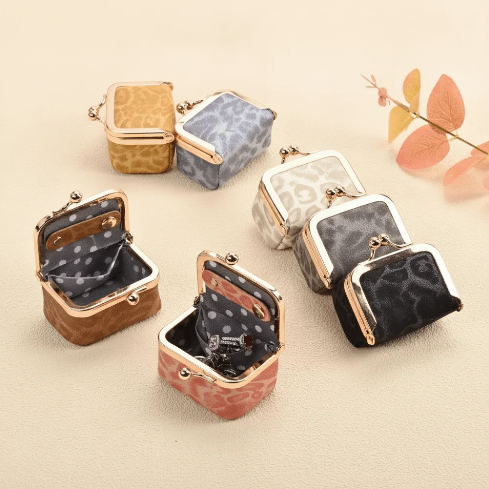 Portable Multi Color Mini Kiss Lock Storage Pouch Leopard Print PU Leather Coin Purse Mini Jewelry Box Women