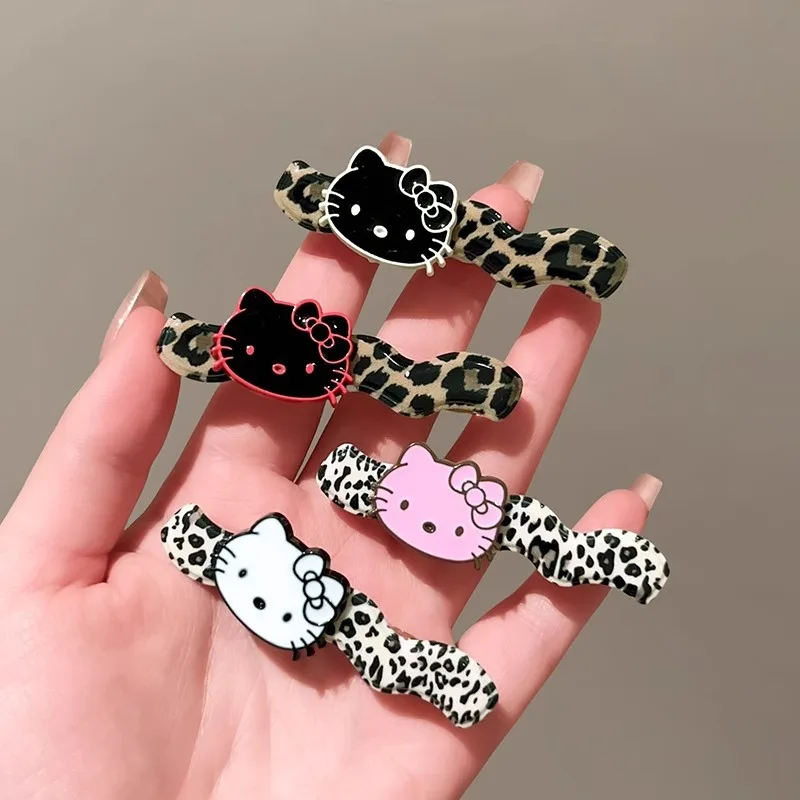 

Cute Hello Kitty Leopard Pattern Side Clips 2025 New Sweet Girl's Broken Hair Hairband Clip Hairpin Versatile Duck Billed Clip