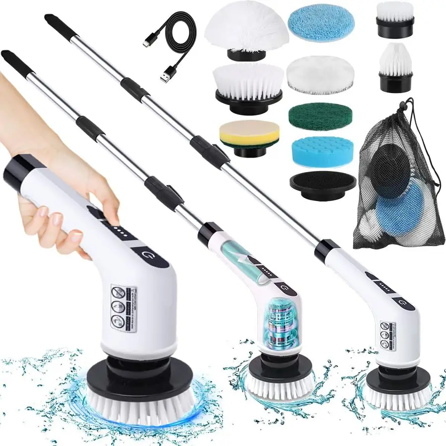 

Spin Scrubber,Cordless Cleaning Brush 9in1Replaceable Brush Head,2 Rotat Speed,Shower Scrubber with Adjustable Detachable Exten