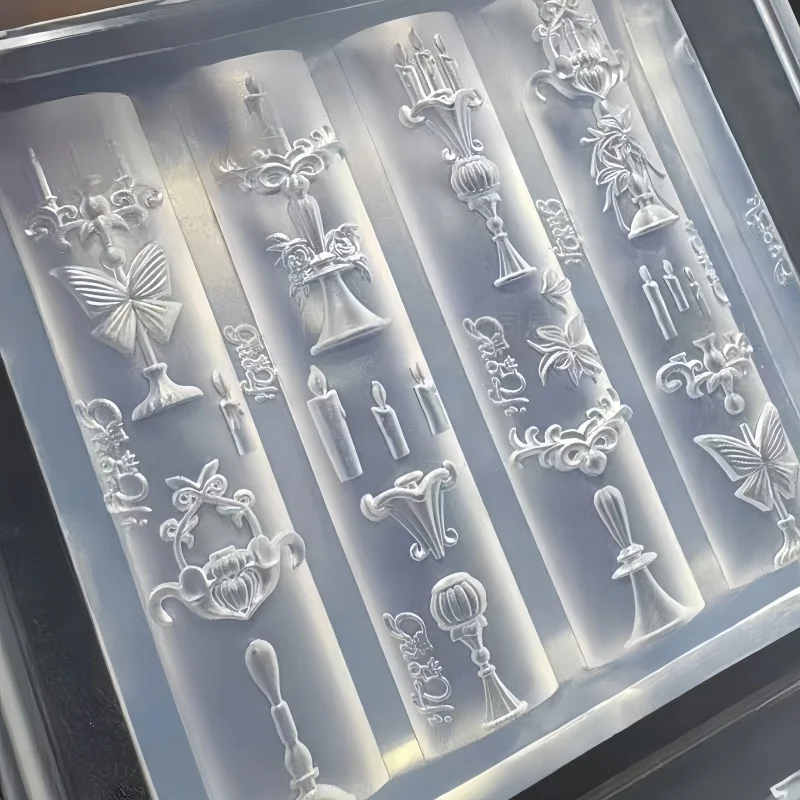 3D Vintage Nail Silicone Mold Rose Birdcage European Candlestick Roman Column Candle Nail Accessory Transparent Nail Art Mold