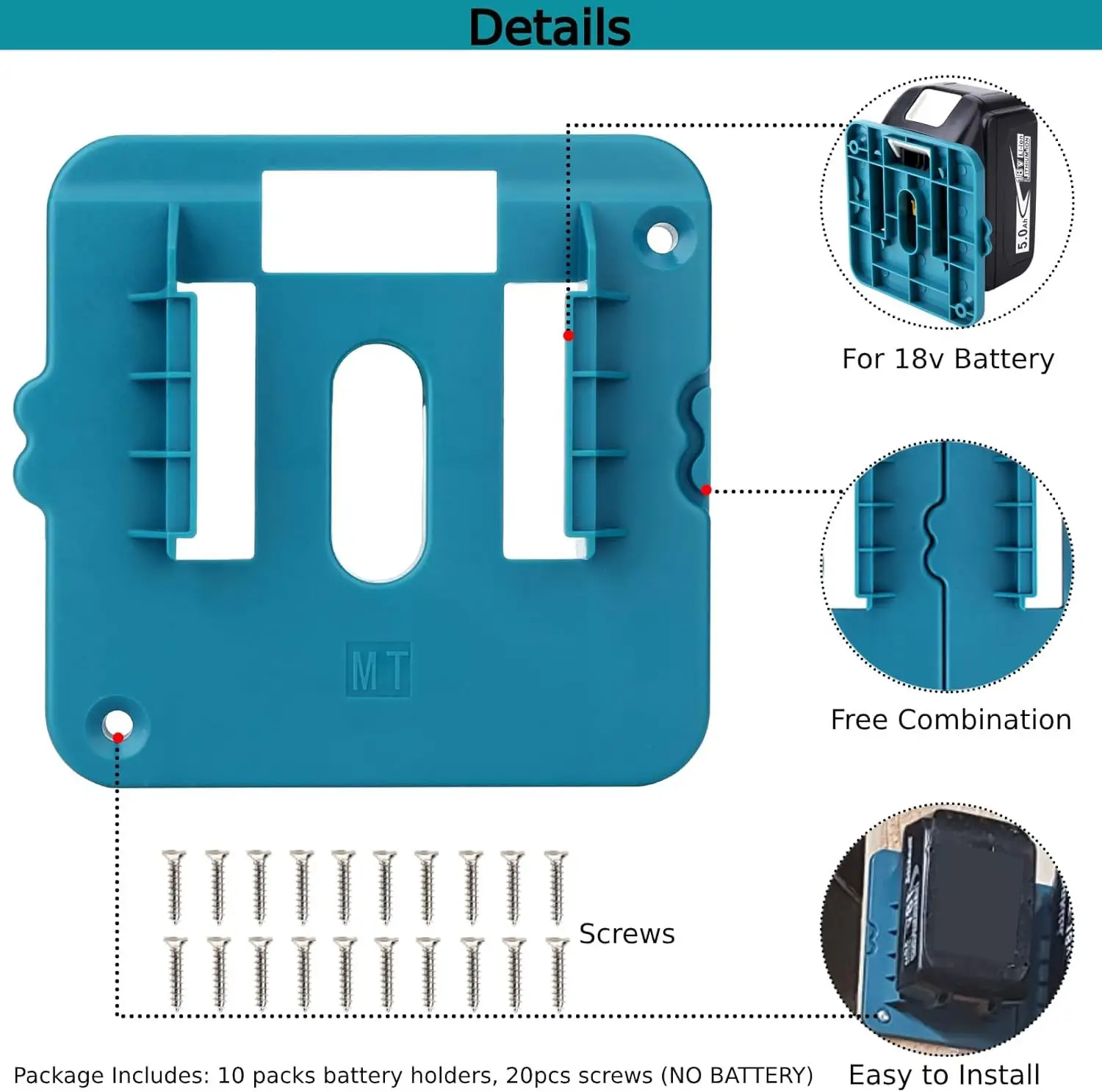 Wall Mount Battery Holder for Makita 18V LXT Li-ion Battery ABS Storage Rack Hanger