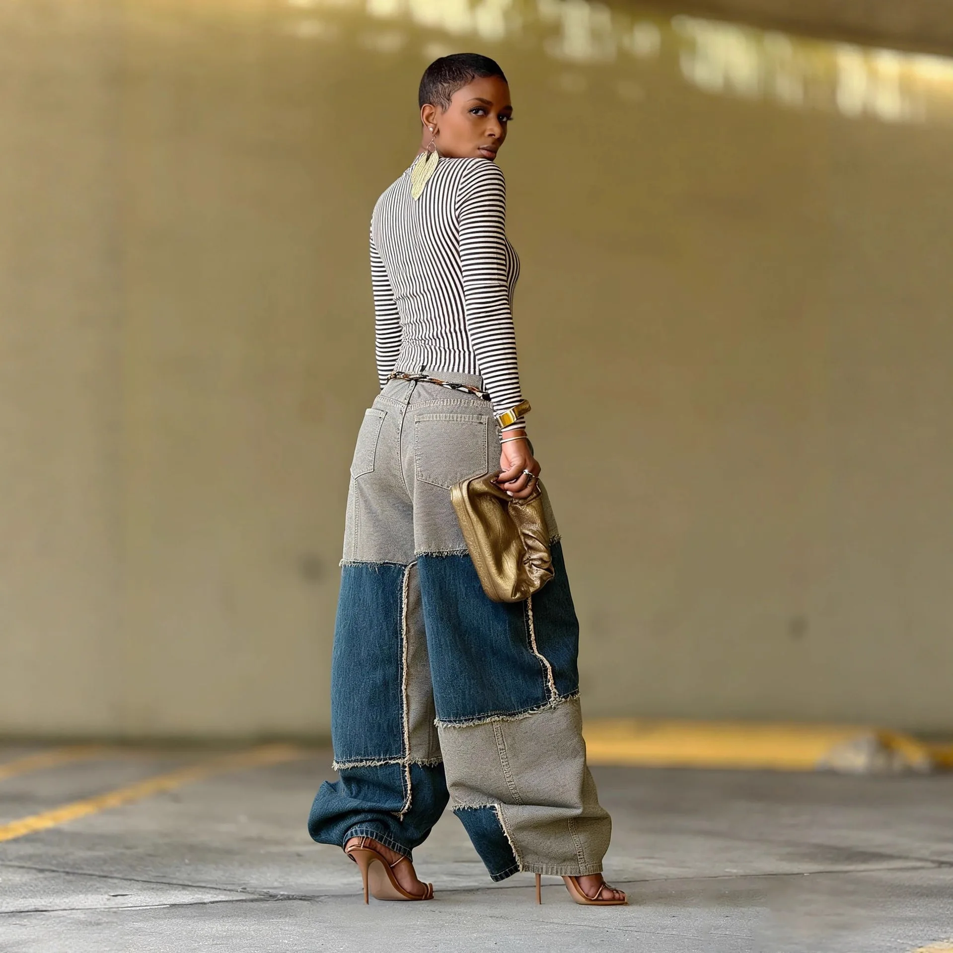 Women Denim Pant Vintage Jeans Wide Leg Long Pants Loose Mid Waist Trousers Patchwork Lace Up Belt Y2k Streetwear Splice Casual