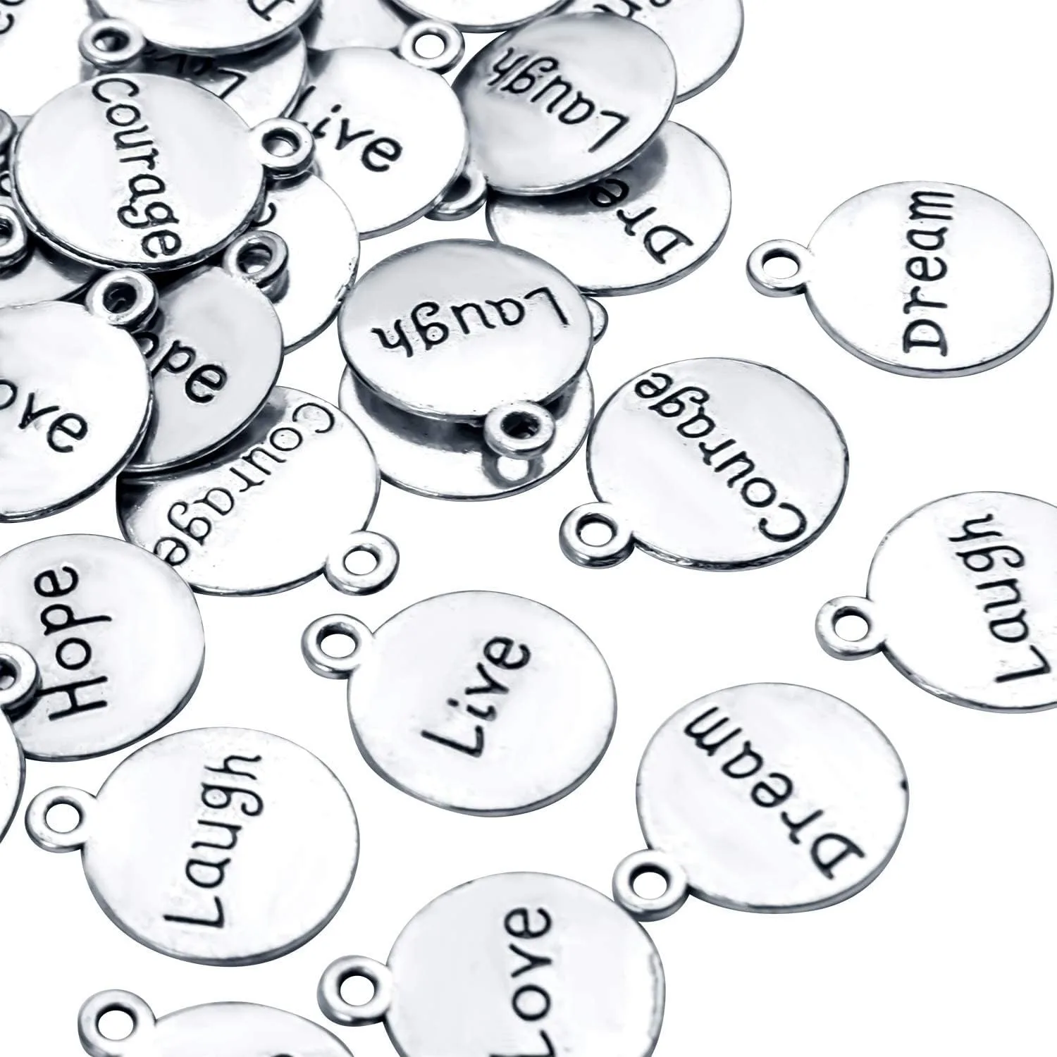 

60pcs Inspirational Words Pendants Round Double-sided Lettering Charms Jewelry Findings for Crafting Necklace Bracelet