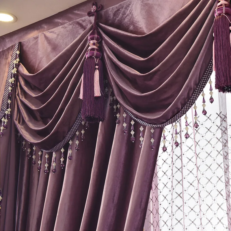 European Style Luxurious Purple Curtains American Style Matte Velvet Curtains for Living Dining Room Bedroom Customized Size