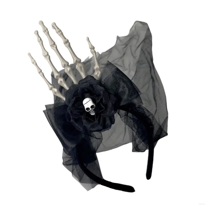 2025 Phong cách gothic mới có thể điều chỉnh bộ tóc Halloween với bộ xương thiết kế lưới băng đô phụ kiện cho phụ nữ nam giới