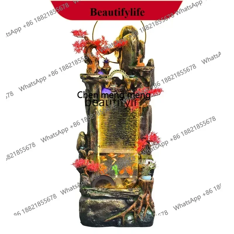 X  fish tank rockery flowing water fountain, alpine water wheel floor feng shui wheel ornament circulation water feature