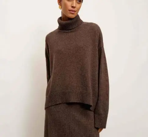 2025 خريف/شتاء جديد المرأة موضة عادية نصف الياقة العالية توب سليم صالح ألف خط تنورة قطعتين مجموعة ملابس نسائية