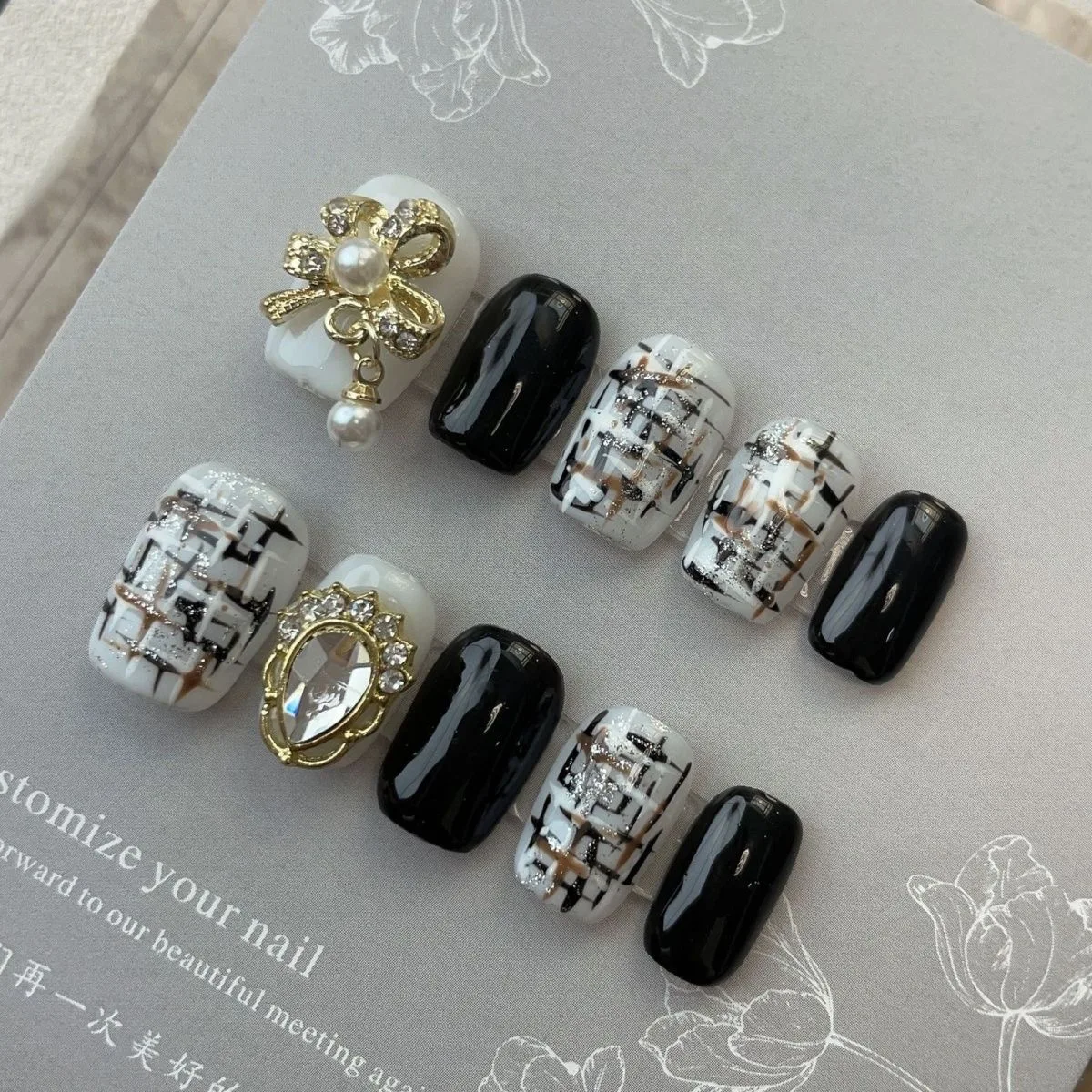 

Nails Set Press On Pure Handmade Wearable Nails Love Butterfly Fashion Fake Nails bear Black Write Blue Pink Accessories