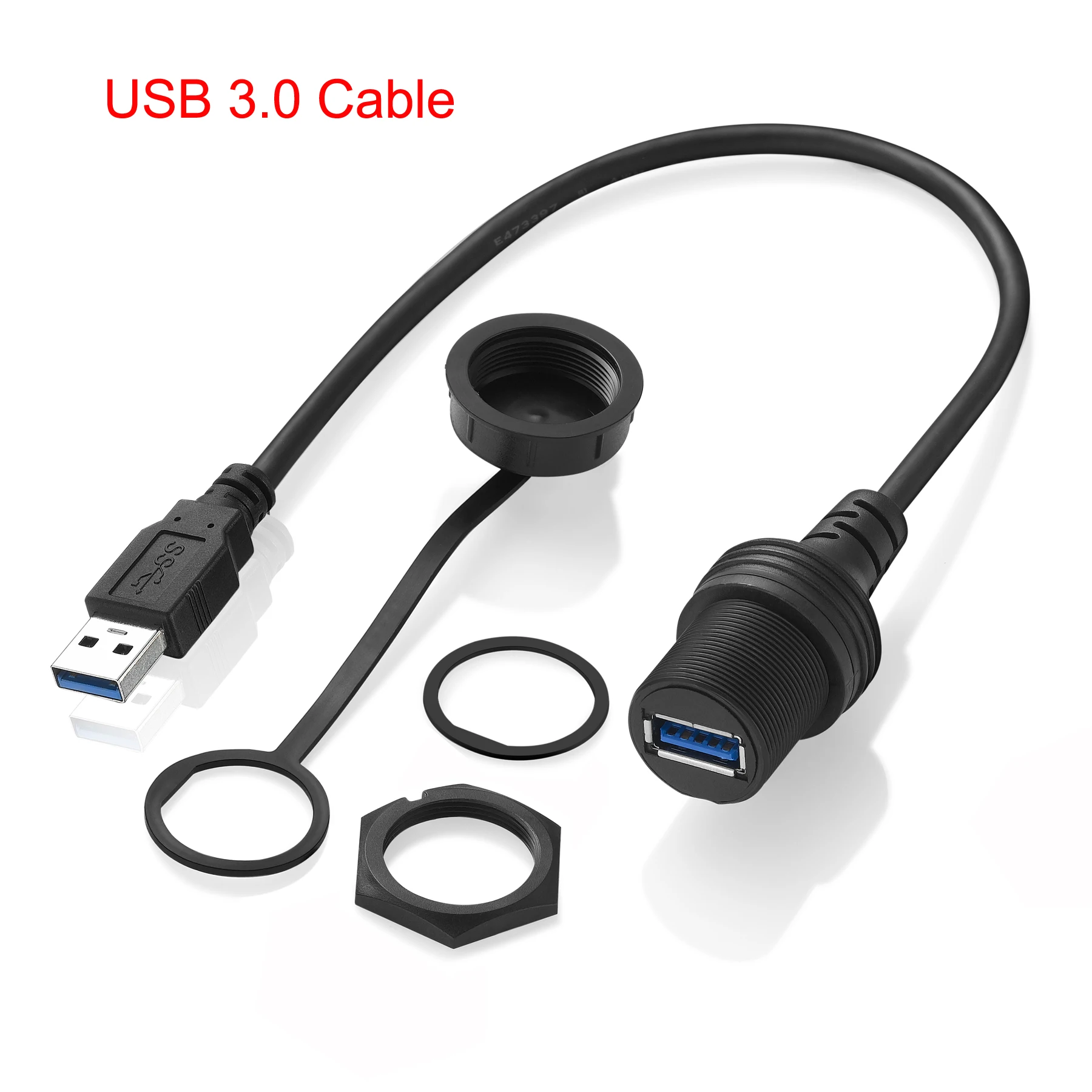 Bochara Dashboard USB 3.0 USB 2.0 Male to Female Cable Flush Mount Panel Waterproof With Cover Shielded For Car Motorcycle Boat
