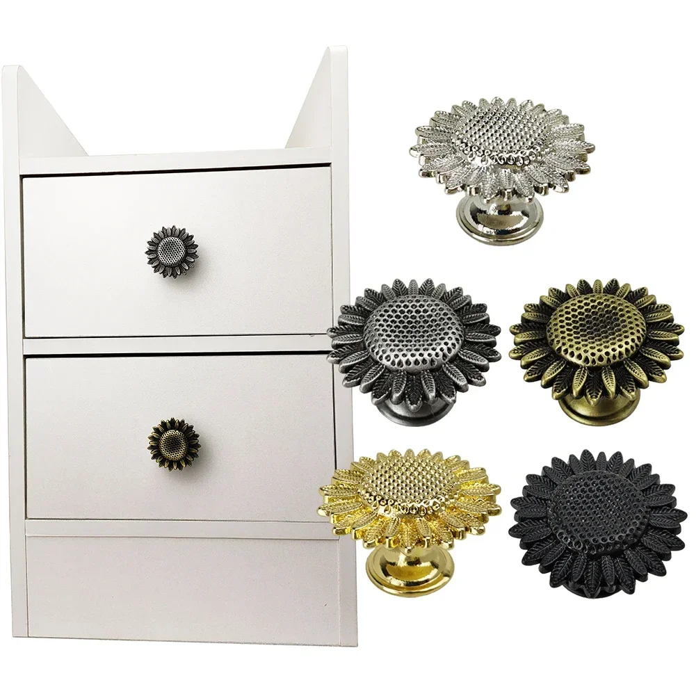 Sunflower Furniture Handles Copper Color Retro Dresser Knobs For Cabinets And Drawers Wardrobe Kitchen Hardware Children