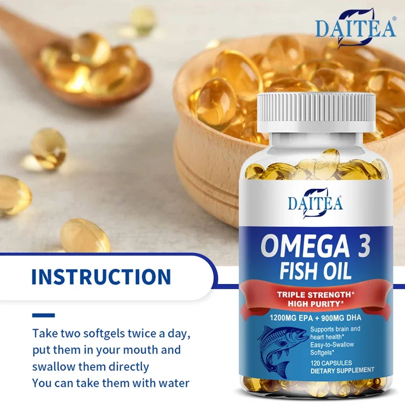 Cápsulas de aceite de pescado Daitea Omega 3 - para el sistema nervioso, la salud de la piel y el cabello, antioxidantes - Fácil de golondrina