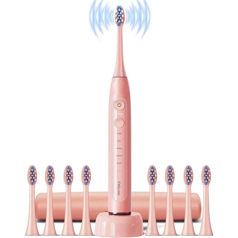 

Adults' Rechargeable Electric Toothbrush with 8 Heads, Smart Timer, Travel Case & Wireless Charging