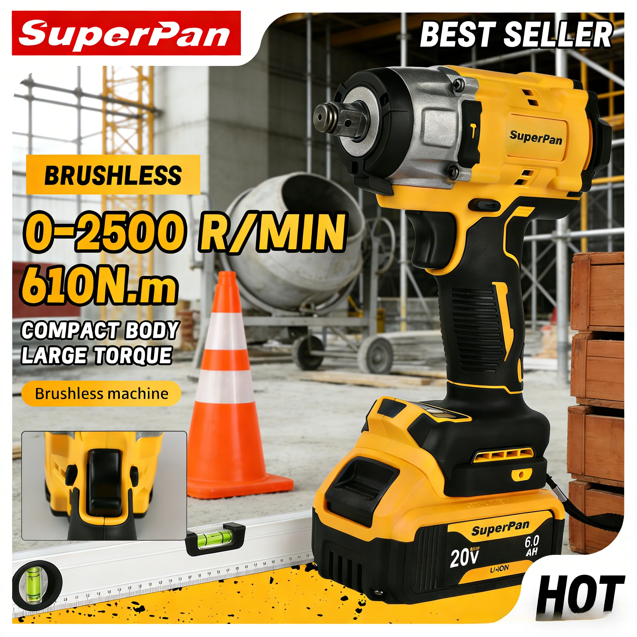 

Ударный гайковерт SuperPan SP922, электроинструмент, 20В, литий-ионный, 406 Нм, привод 1/2 дюйма, для ежедневных работ, совместим с аккумулятором DeWalt 20В.