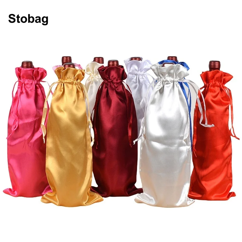 

StoBag 20pcs Wholesale Long Silk Drawstring Bag for Red Wine Package Gift Storage Organizer Pouch Reusable Wedding Party Favors