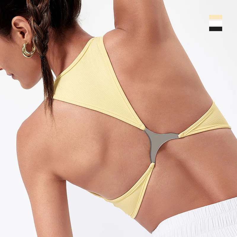

Women's Yoga Vest Shockproof Sports Underwear Metal Decoration Beauty With Chest Pads Nude Feeling Running Fitness Gym Top