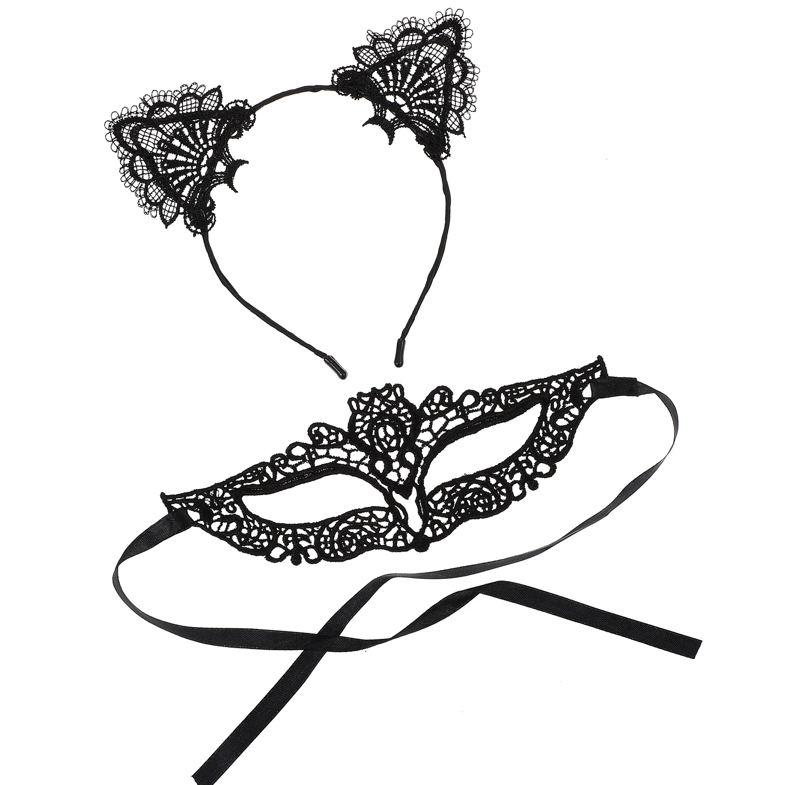 

1set Lace Headband Set Animal Ear Hair Hoop Mask Carnival Headdress Prop for Adults Children Festival Costume