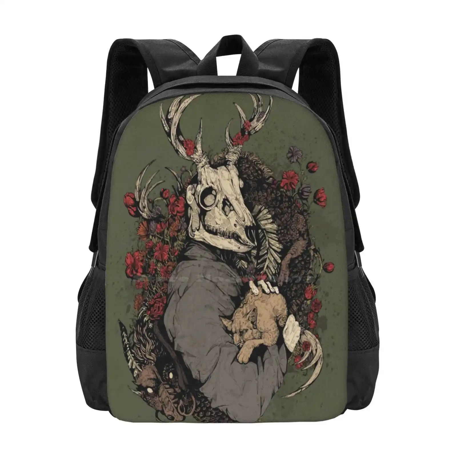 The Dragon'S Daughter Hot Sale Schoolbag Backpack Fashion Bags Dragon Ink Traditional Stag Skull Deer Cat