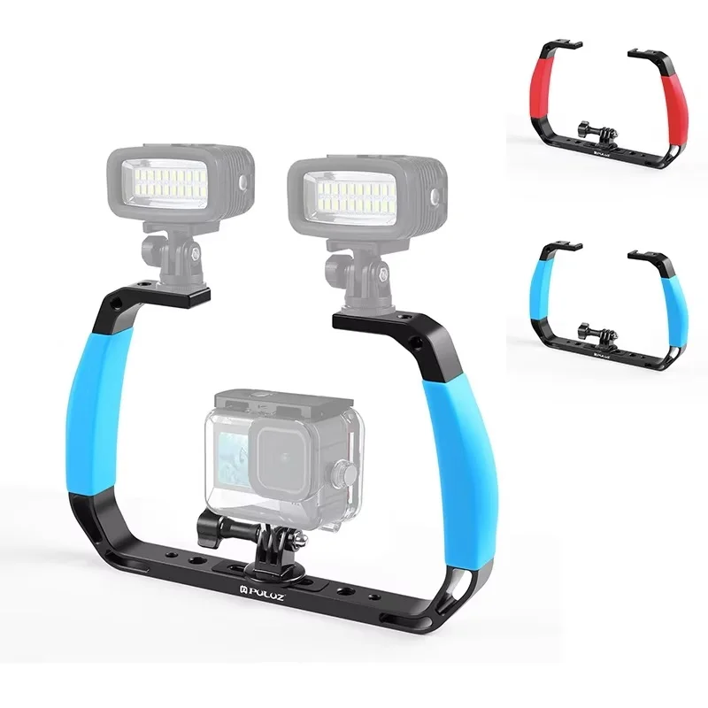 PULUZ Dual Silicone Handles Underwater Diving Rig For GoPro MISSION 1/1 PRO / DJI OSMO Action 6/ Insta360 & Other Action Cameras