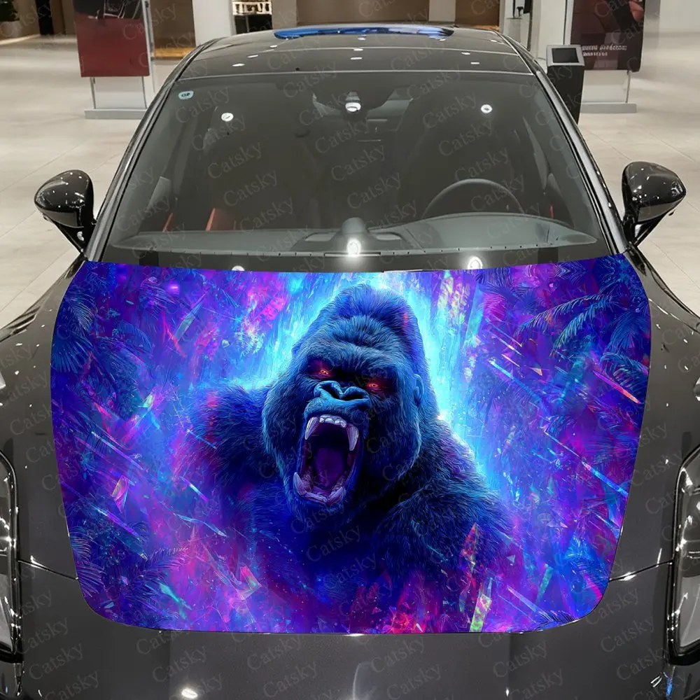 

Star Flame Giant Gorilla Car Vinyl Wrap, PVC Waterproof Car Hood Sticker, Self-Adhesive Scratch-Resistant Stickers