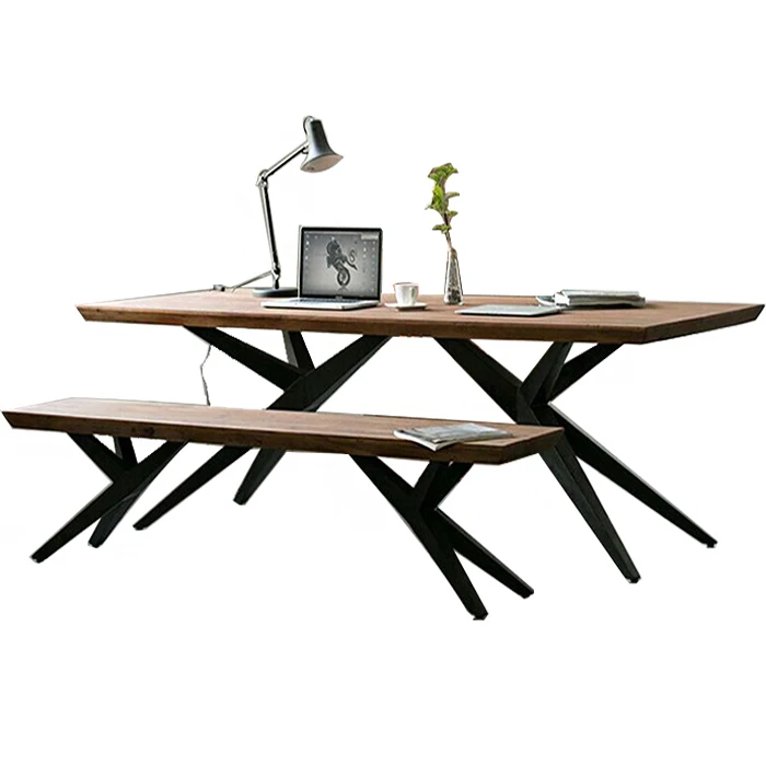 Nordic solid wood conference table modern simple industrial dining table and chair combination small apartment long table office