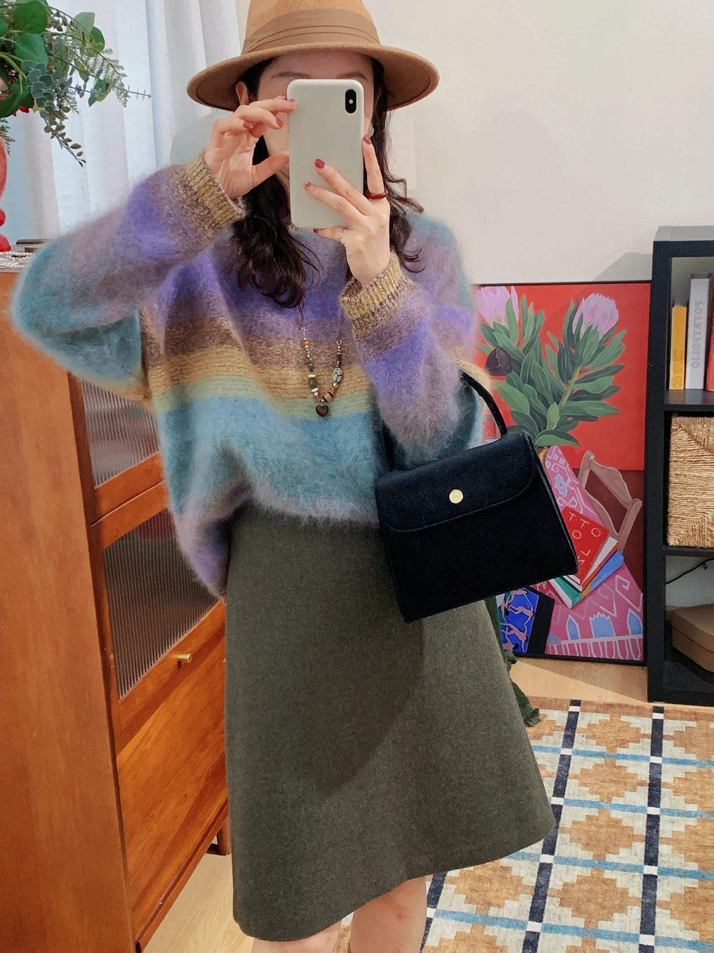 High Waist A-Line Thickened Woolen Skirt Women's Premium Style Half Body Skirt Slimming Feeling Polyester Blend Winter Wear