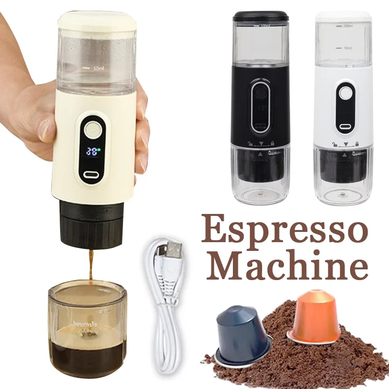 Portable Espresso Machine 2 IN 1 Wireless Pressure Mini Coffee Maker for Travel Hiking Office Auto Shut-Off and Silent Operation
