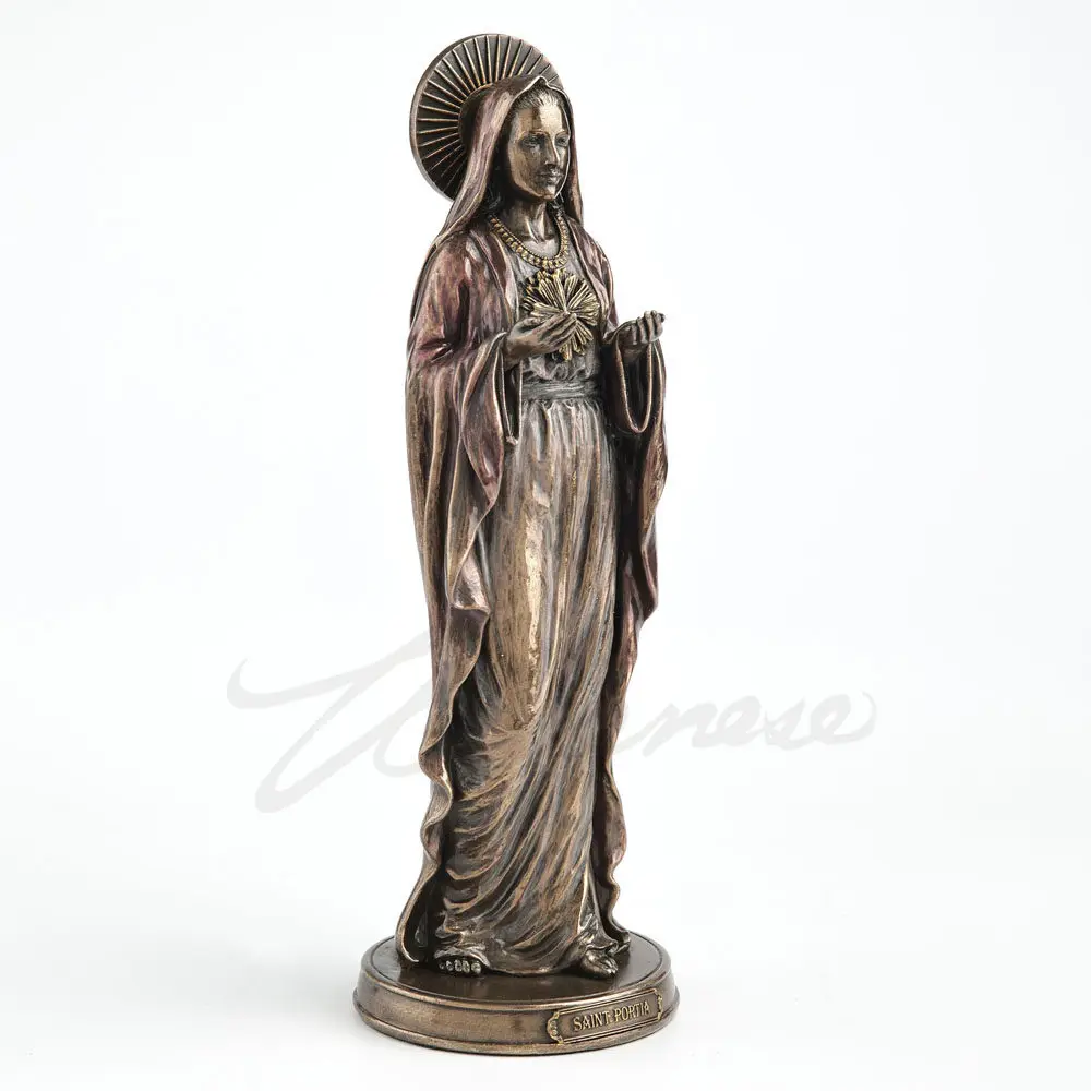 Vintage Saint Portia Statue Antique Bronze Resin Catholic Figurine Religious Sculpture for Home Church Desktop Altar Decoration