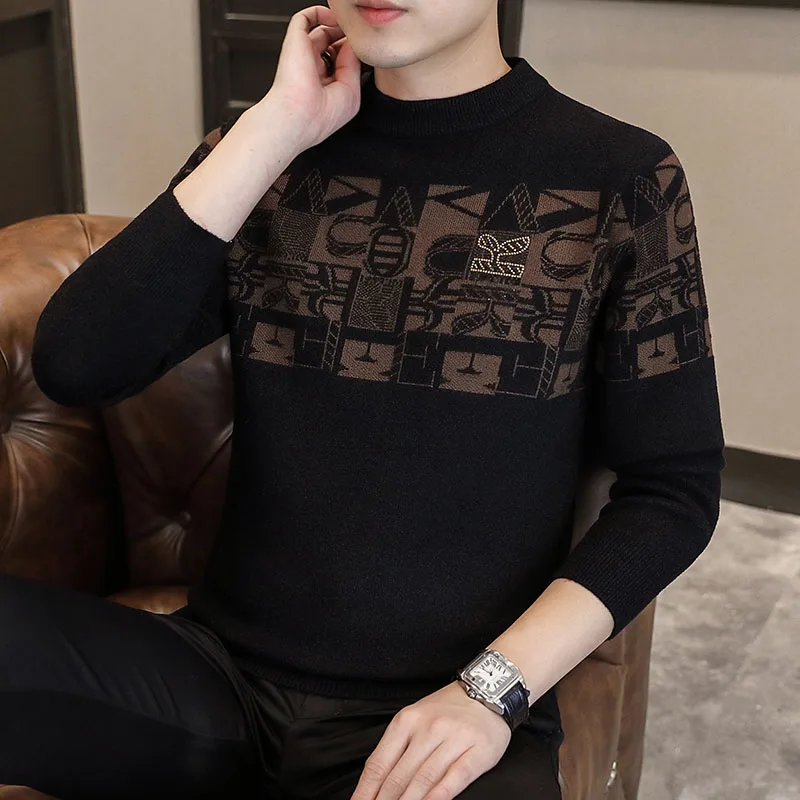 

Мужской облегающий вязаный свитер с круглым вырезом и бахромой, теплый зимний, повседневный, удобный, из нейлонового волокна, с геометрическим узором