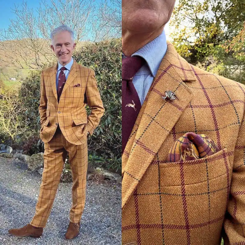 

Vintage Grid Men's Suit Slim Fit 2 Pieces Blazer Pants Notched Lapel Leisure Occasion Banquet Custom Made