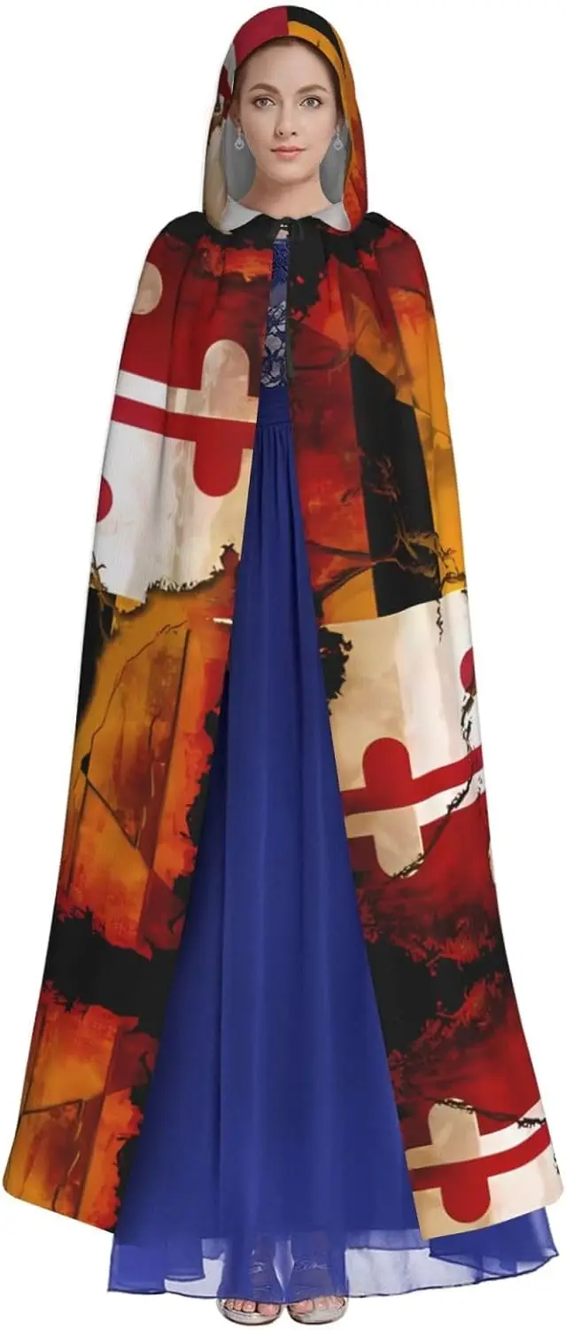 Customization Vintage Wooden Maryland Flag Adult Hooded Cape - Comfortable Hooded Cape Suitable For Cosplay, Stage Performances,