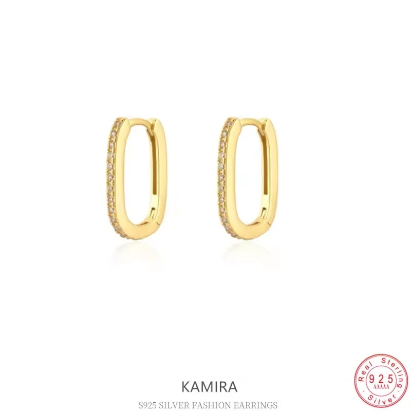 KAMIRA 925 Sterling Silver Elegant Luxury Geometric Zircon Hug Hoop Earrings for Women Party Delicate Simple Fashion Jewelry Hot