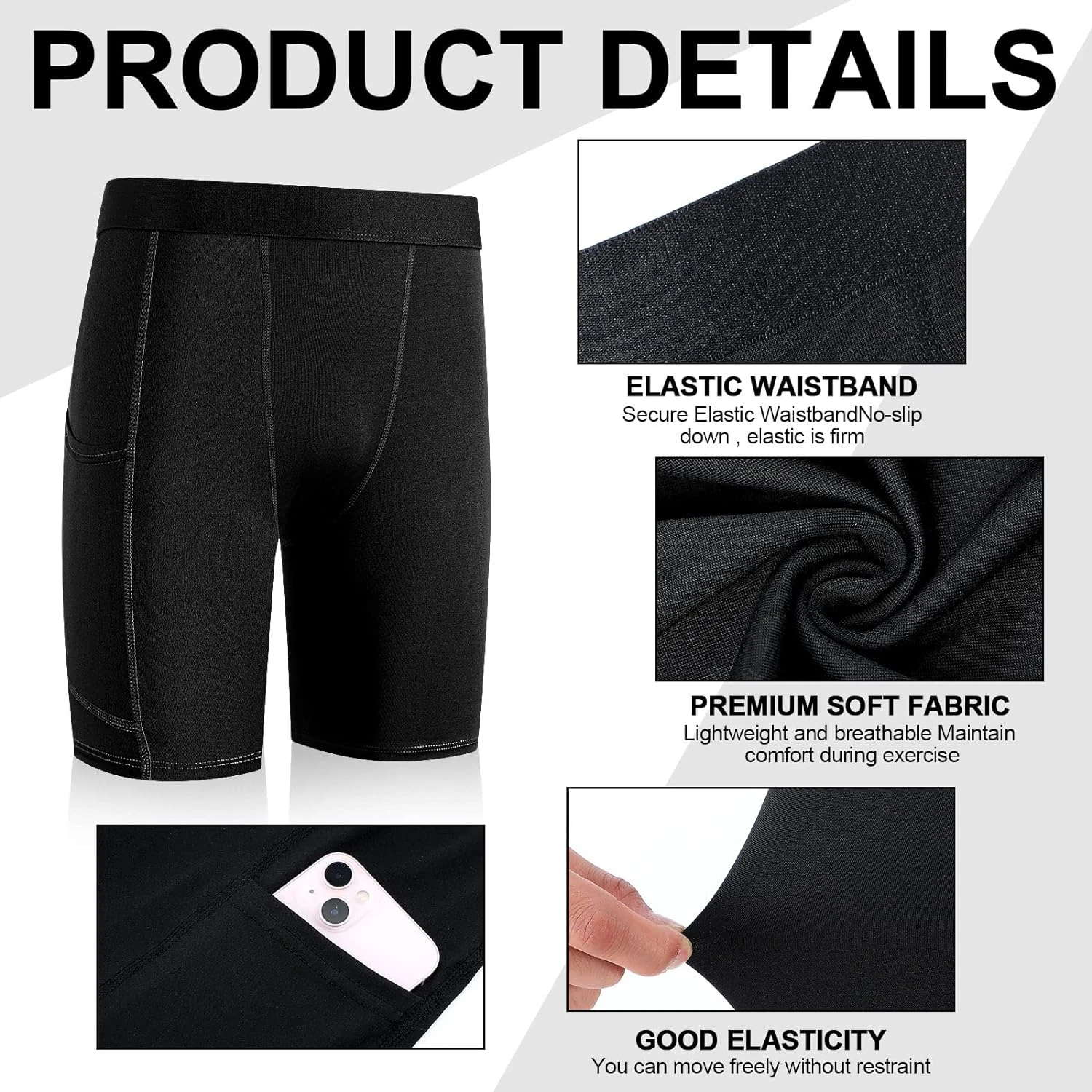 Durable, High-Quality, and Stretchy Compression Shorts for Active Youth Athletes - Convenient Side Pockets for School Sports - I