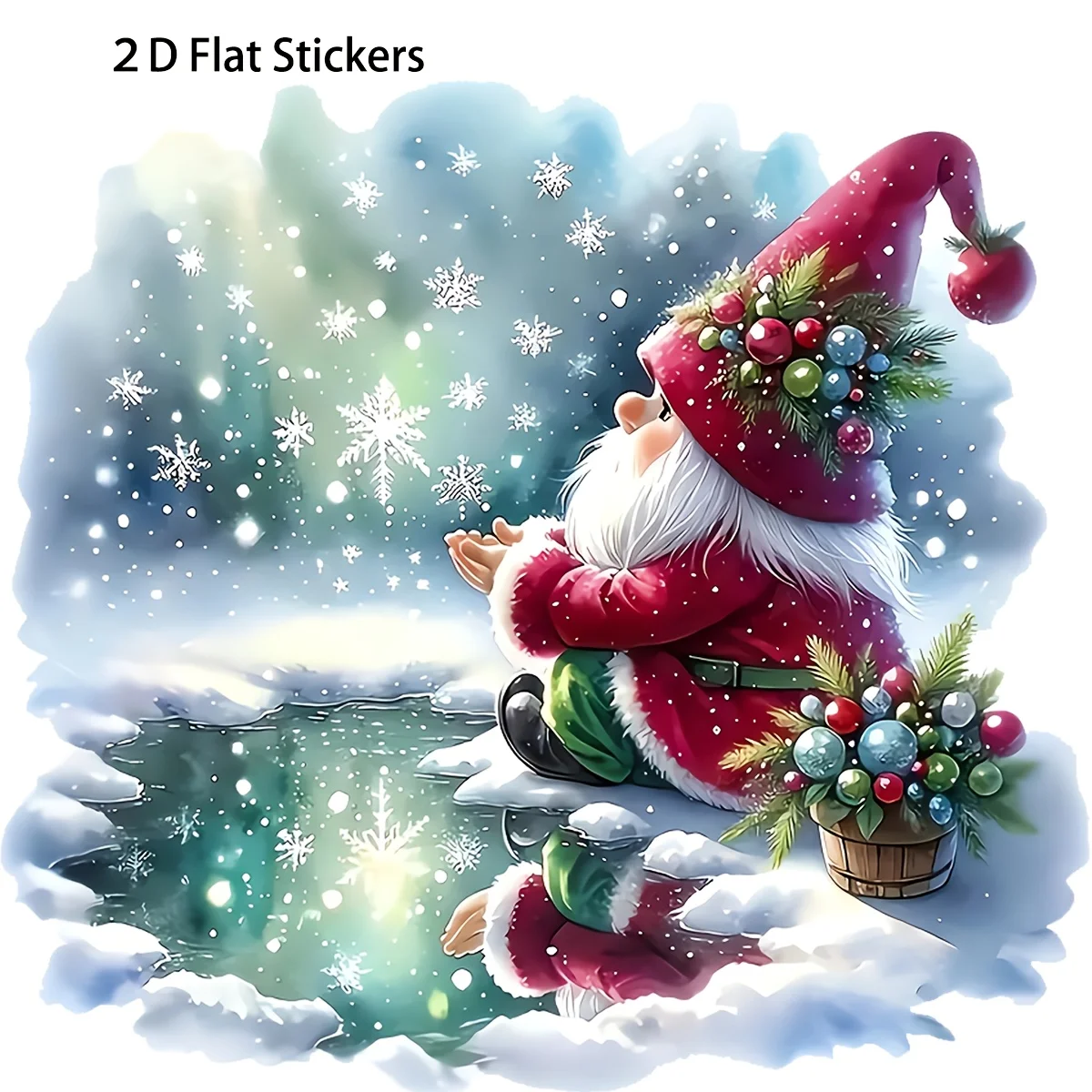 

1PC Charming Snow - Gazing Gnome 2D Sticker for Holiday Vehicle Personalization" Sticker, Great for Tumblers, Stationery
