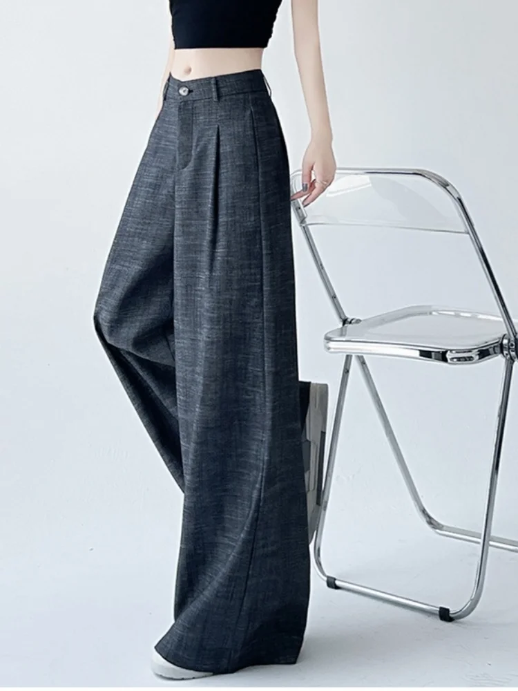 Minimalist Suit Pants Versatile High-End Linen Cotton Drape Slimming High Waist Straight Leg Casual Wide Leg Pants Women's Pants