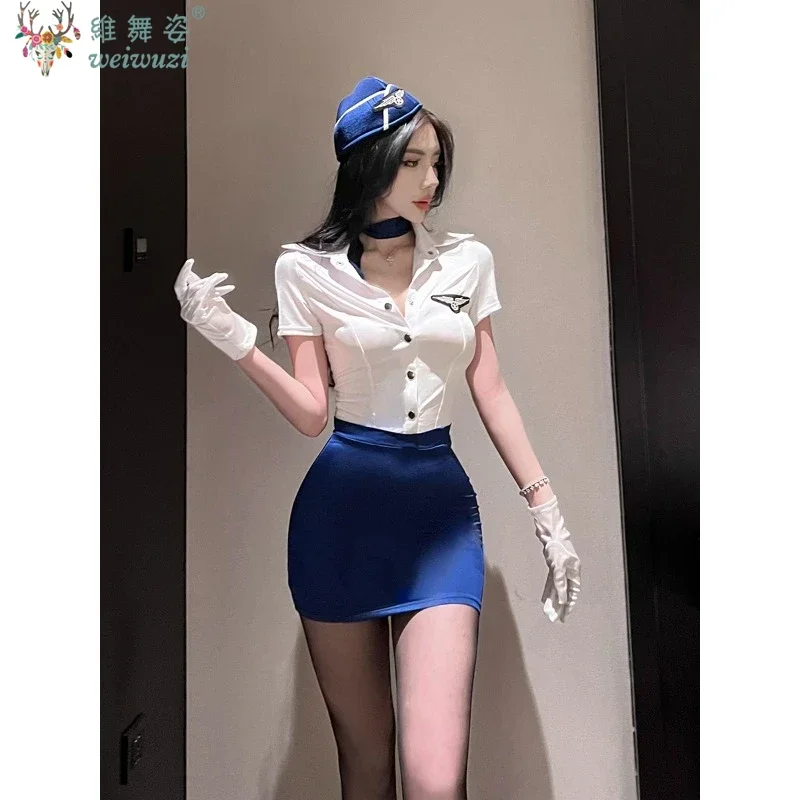 Sexy Nightclub Flight Attendant Outfit Secretary Set Role-playing Uniform Set Pure Desire Instructor American Queen OL Jumpsuit