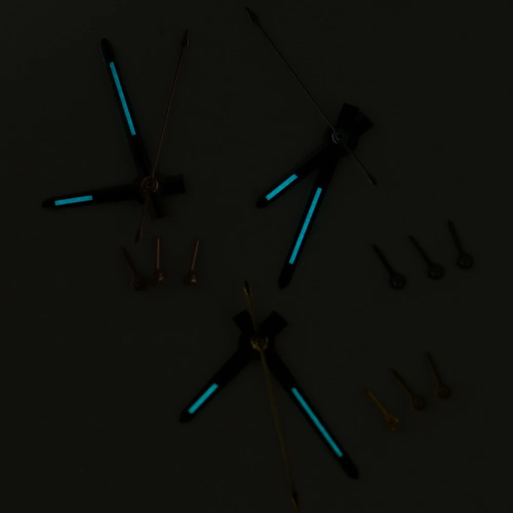 13,5-mm-Zeiger VK63, silberfarben, roségoldfarben, für VK-63-Uhrwerk, Zeiger für Daytona VK63, 6 Zeiger, blau-grün leuchtend – Detail 6