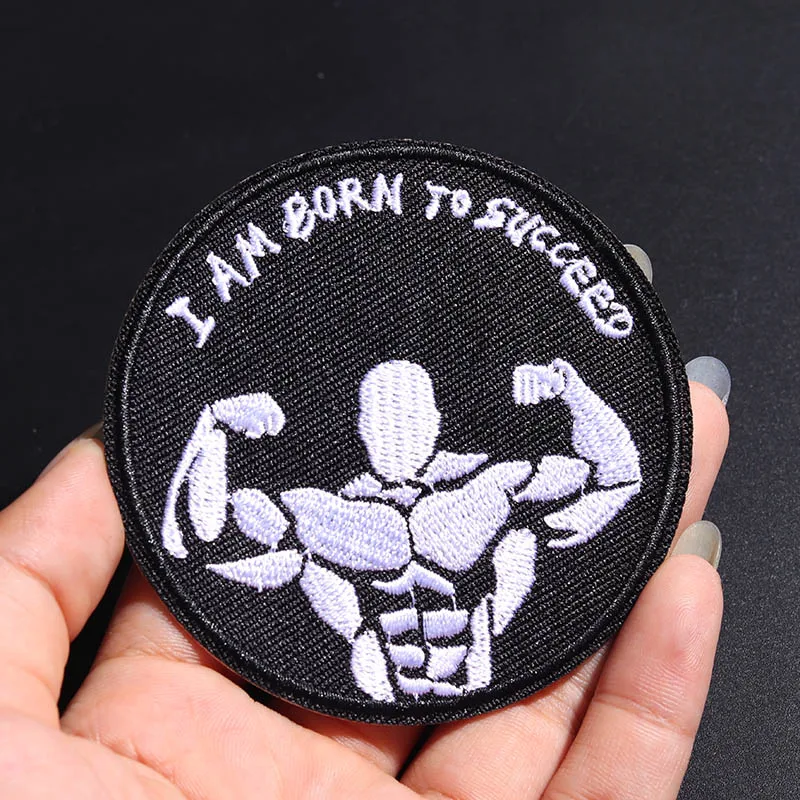 

Black round Size: 7.3 * 7.3CM punk bodybuilding patches cloth stickers are used to decorate denim clothes DIY ironing decals