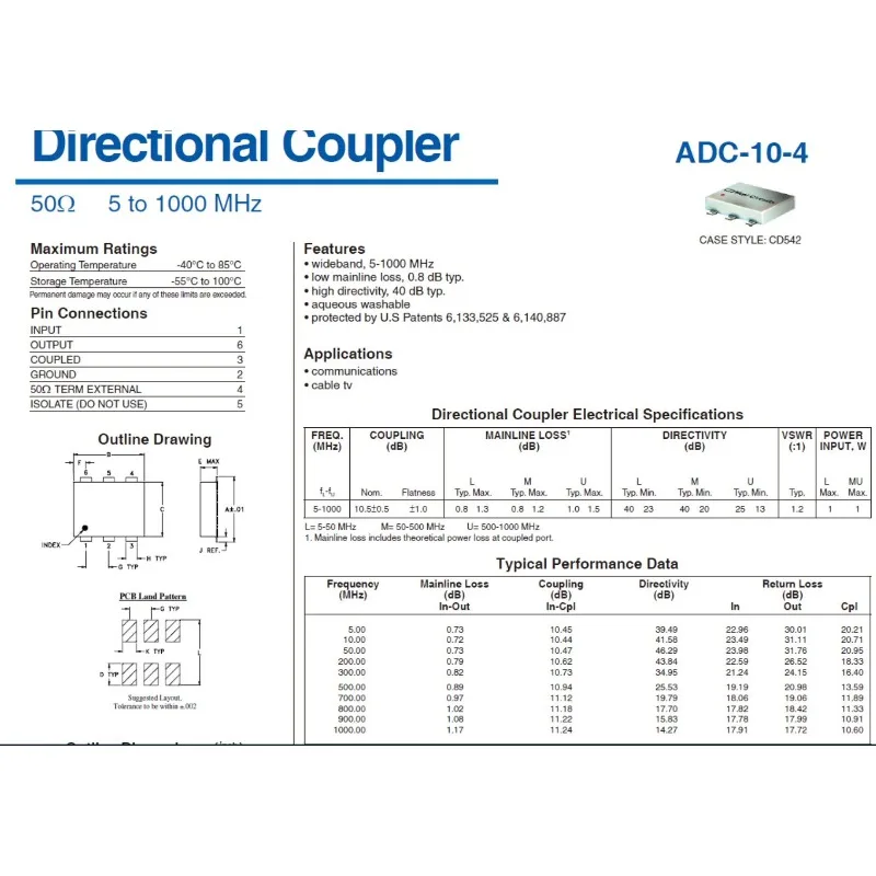 5-1000M/10dB Wideband Directional Coupling ADC-10-4 Mini-circuits RF CNC
