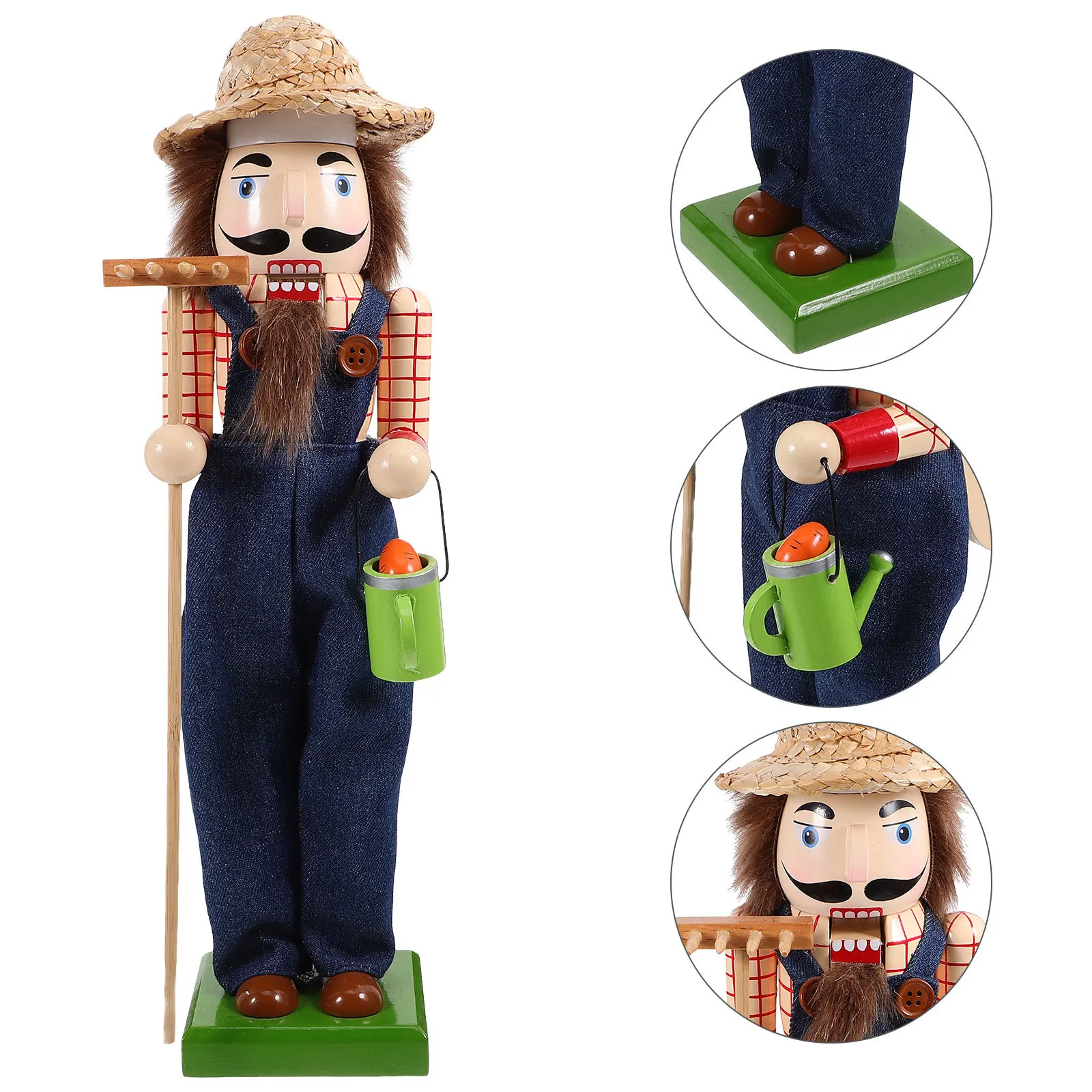 

Hand Painted Wooden Nutcracker Christmas Decor Classic Straw Hat Desktop Ornament Gift Christmas Nutcracker Ornament