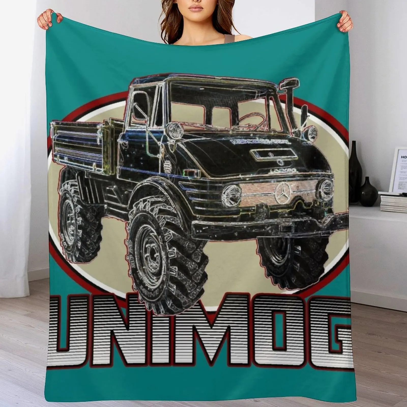 UNIMOG المدرسة القديمة (خلفية النعناع) رمي بطانية التخييم لفصل الشتاء بطانيات فروي رقيقة