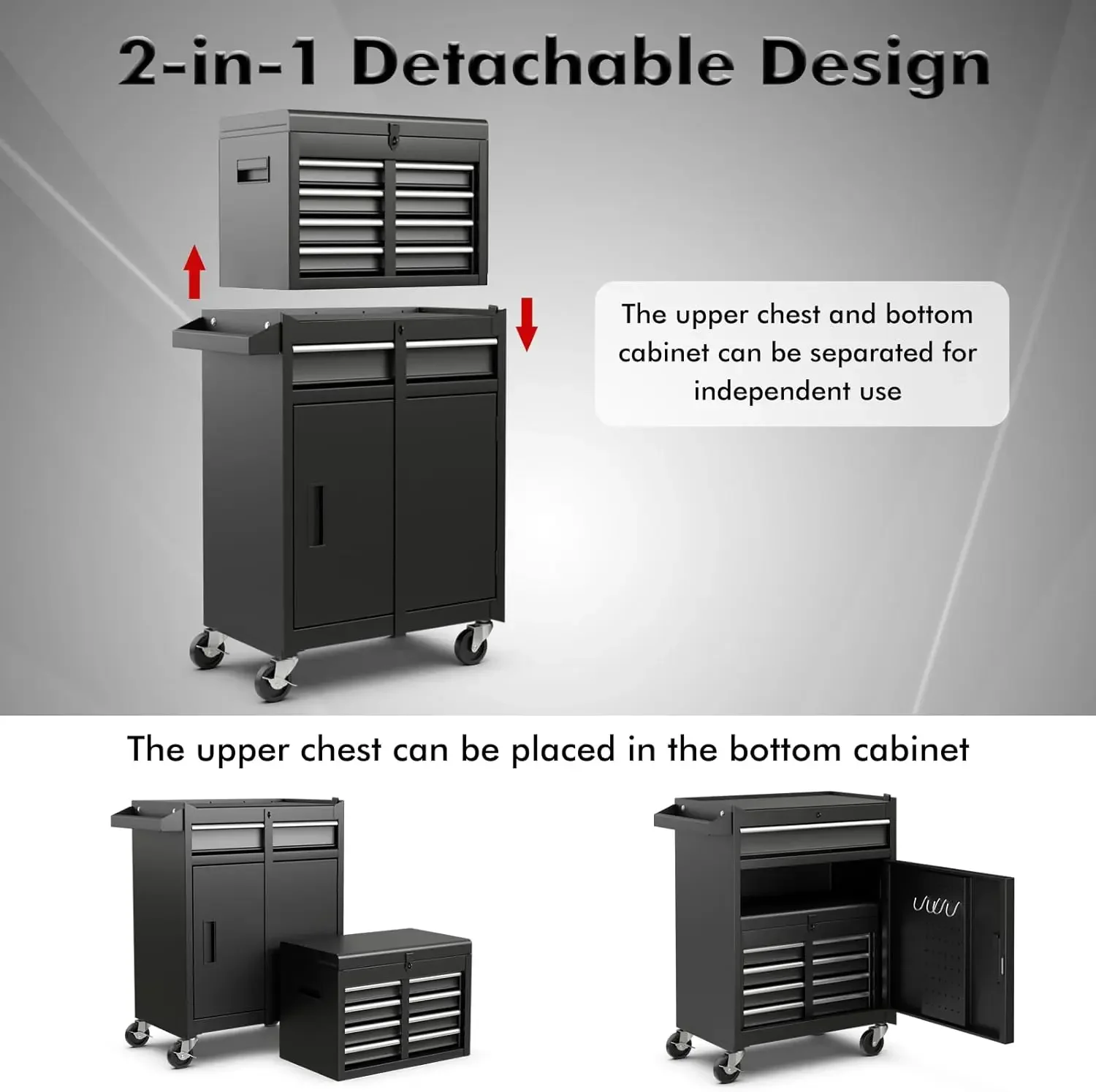 5-Drawer Rolling Tool Chest, Tool Storage Box, Removable Tool Cabinet, Sliding Metal Organizer w/Lockable Drawers Classic Black