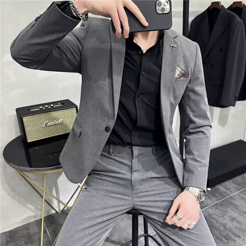 (Jacket+Pant) Plus Size 7XL 6XL Korean Latest Design Men Casual Suit Groom Wedding Stage Tuxedos Men Business Social Tuxedo