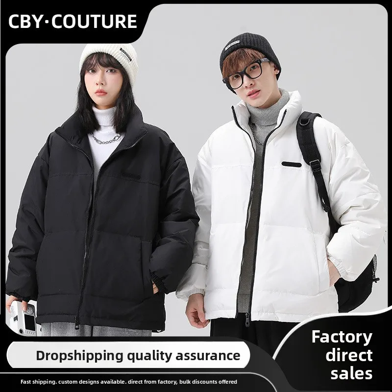 

Новый зимний пуховик 2025 года, парный воротник-стойка, свободное и модное теплое пальто, пуховик в корейском стиле для мужчин и женщин