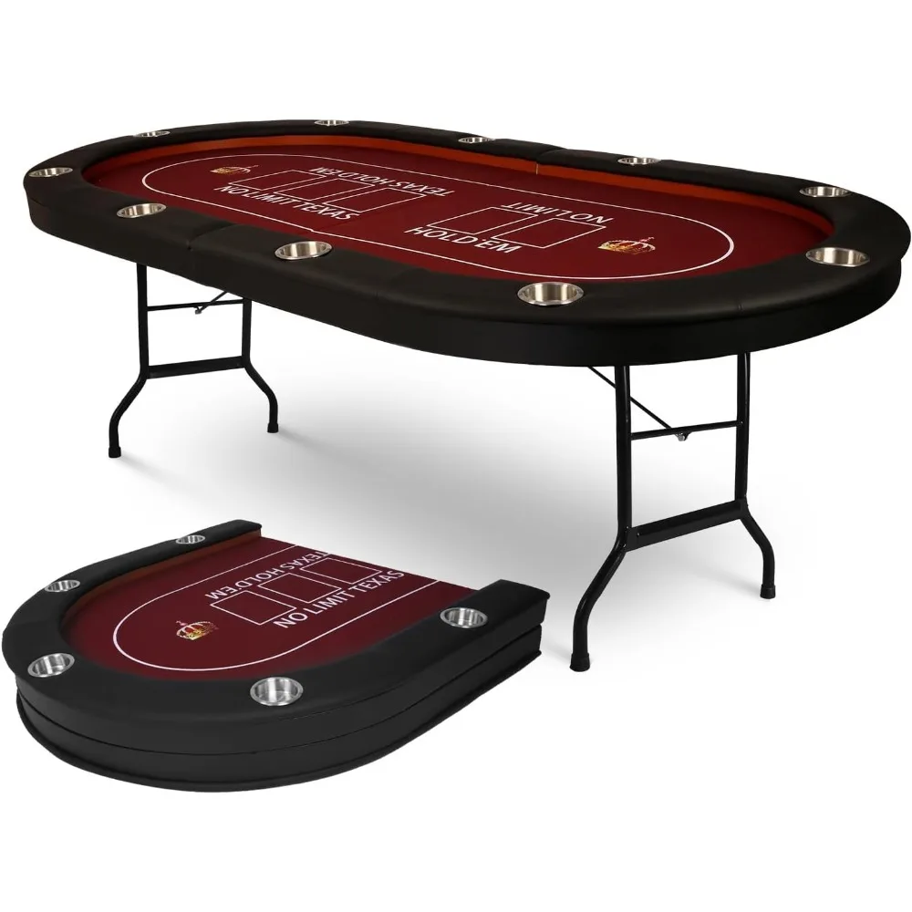 

Upgrade 91'' Foldable Poker Table for 10 Players - Large Casino Table with Stainless Steel Cup Holders & Padded Rails - Texas Ho