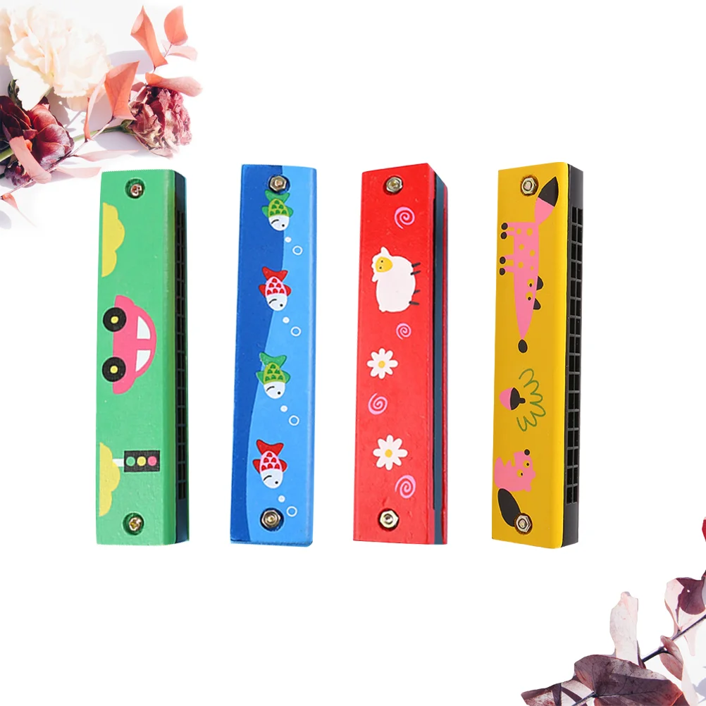 4 Pcs Harmonica Parent-child Childrens Toys Small Microphone for Bars Bamboo Wood