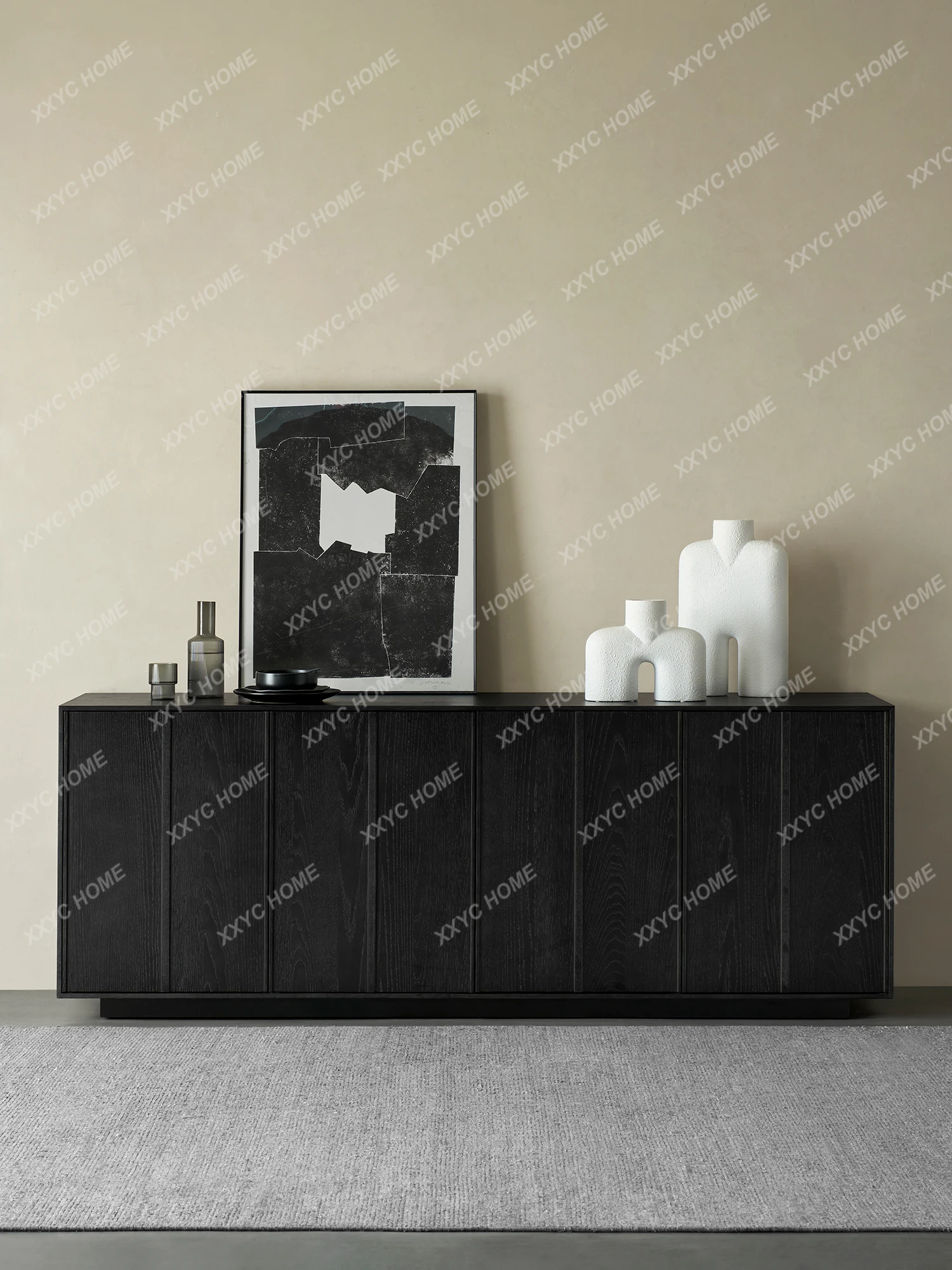 Black Oak Solid Wood Sideboard Mild Luxury Retro Chest of Drawers Italian Minimalist Storage Low Cabinet