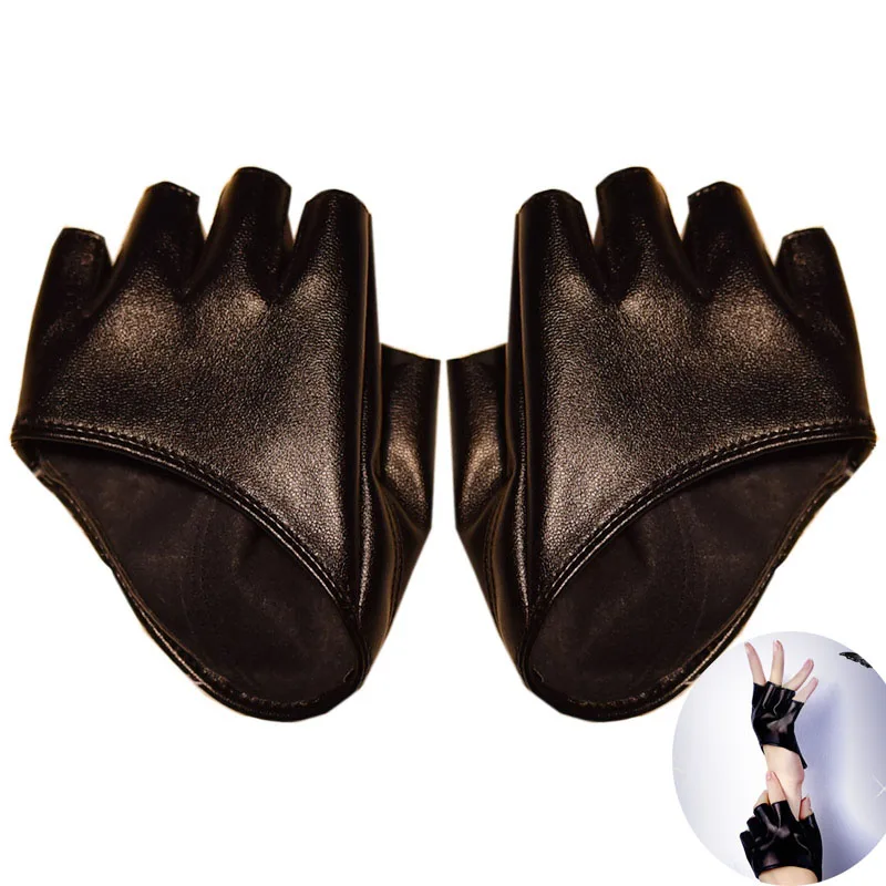 Sexy PU Leather Women\'s Half Finger Gloves Fashion Solid Woman Gloves Mittens Fingerless Driving Show Pole Dance Gloves