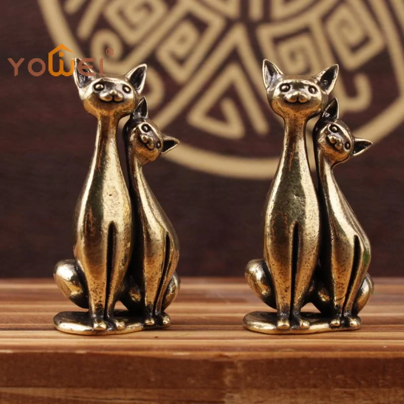 Latest Brass Double Cat Sculpture Ornament Crafts Anime Cat Ornament Home Desktop Living Room Office Small Ornament Crafts
